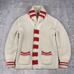 Vintage 60's Sweater Mens XL White Stripped Cardigan Olympic Heavy Orlon Preppy